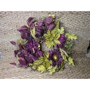 Purple Floral Leaf Twig 24" Pinecones Artificial Wreath Fall Autumn